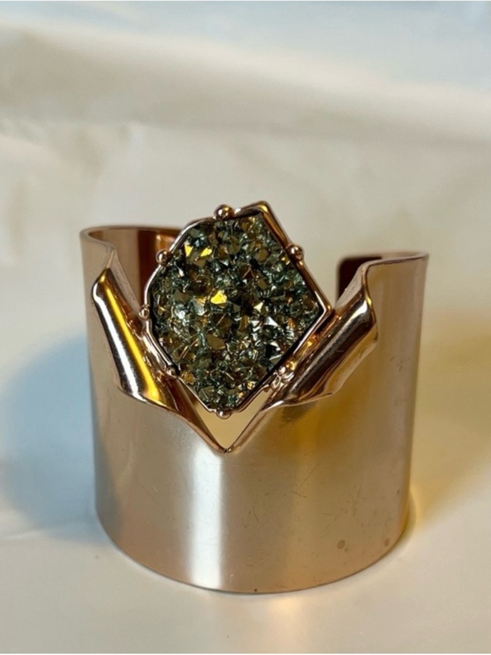 BCBG Rose Gold Druzy Cuff Bracelet Statement Chunky Jewelry